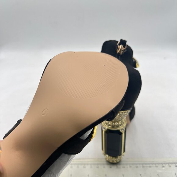 FSJ Gold S Open Toe Stylish Sandals Ankle Strap Crystal Heels Wedding Party Shoe - Picture 6 of 8